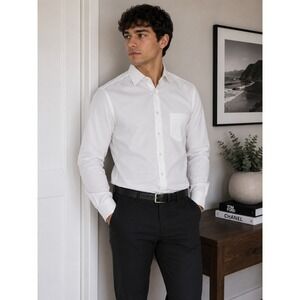 J. Ferrar Mens Dress Shirt Small White Slim Fit Ultra Comfort Button Up NWT